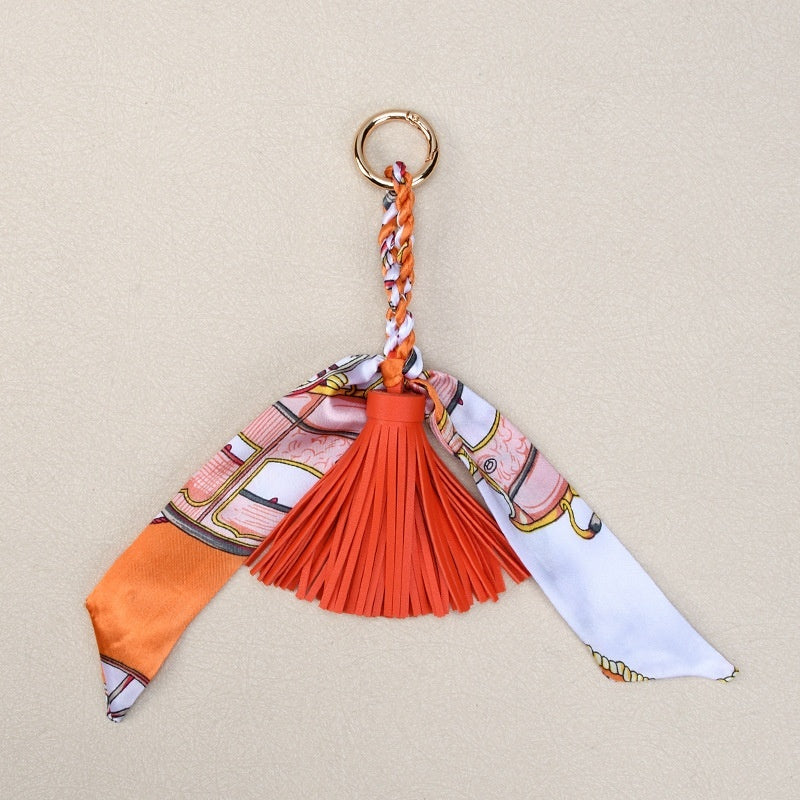 Ribbon Bow Keychain | Leather Tassel Charm for Bags & Cars