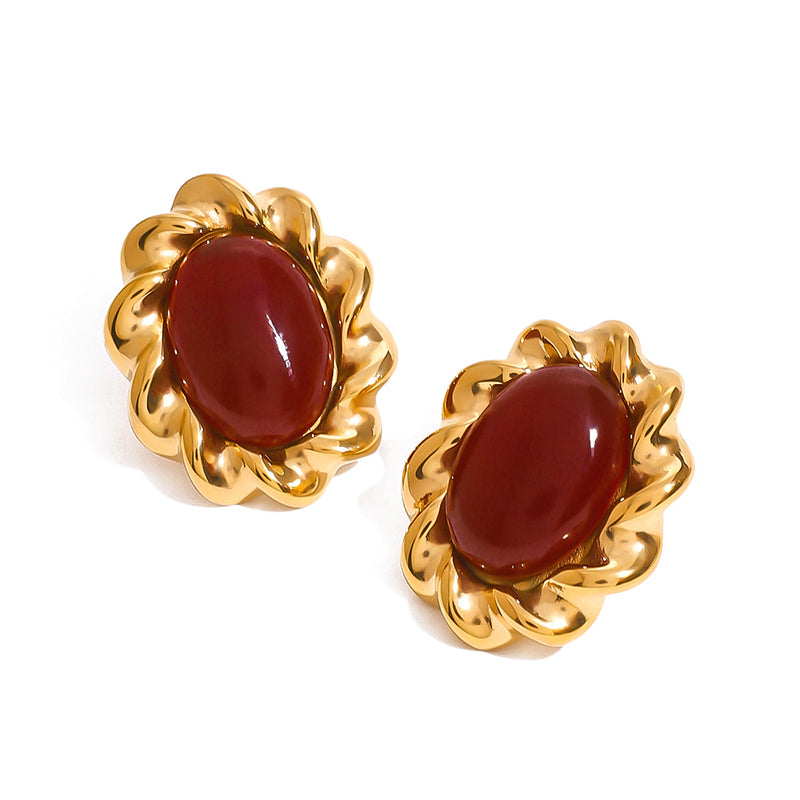 Red Gemstone Flower Stud Earring JXE2408017-RD