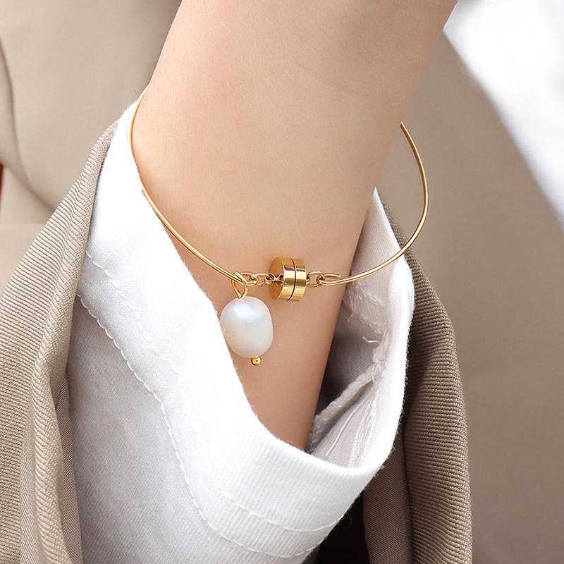Pearl Charm Bangle Bracelet