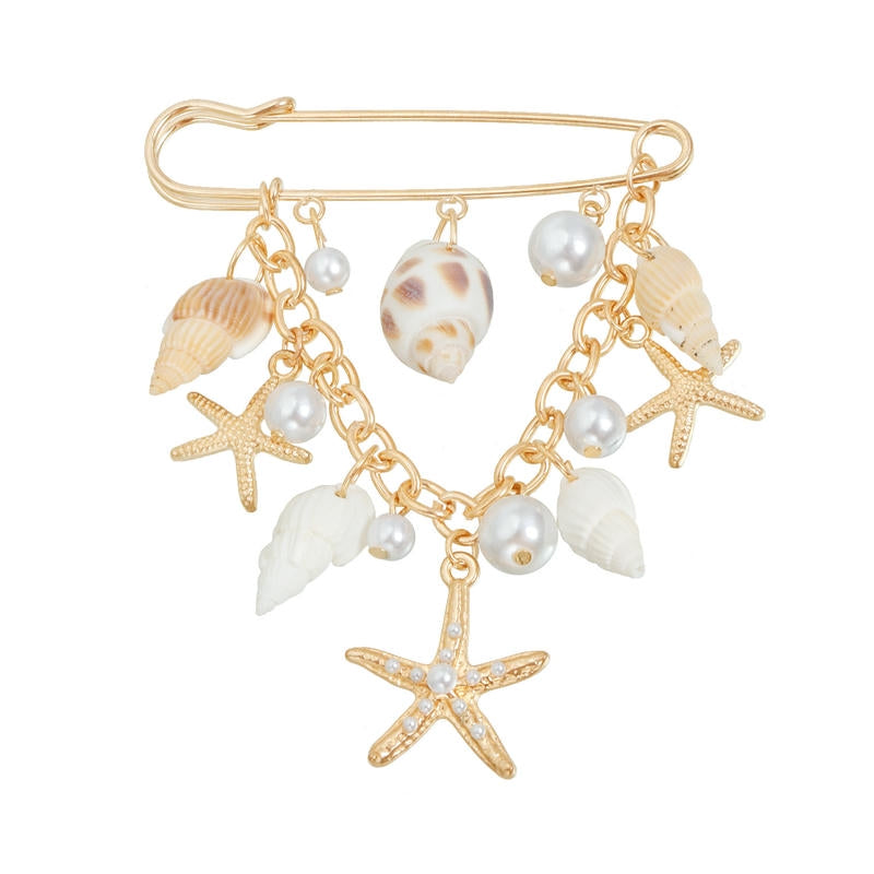 Seashell Pearl Brooch | Functional Summer Resort  Lapel Pin