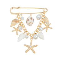 Seashell Pearl Brooch | Functional Summer Resort  Lapel Pin