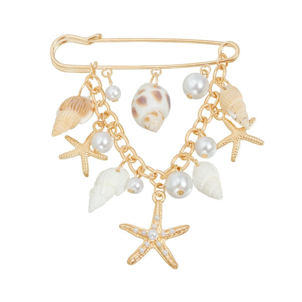 Seashell Pearl Brooch | Functional Summer Resort  Lapel Pin