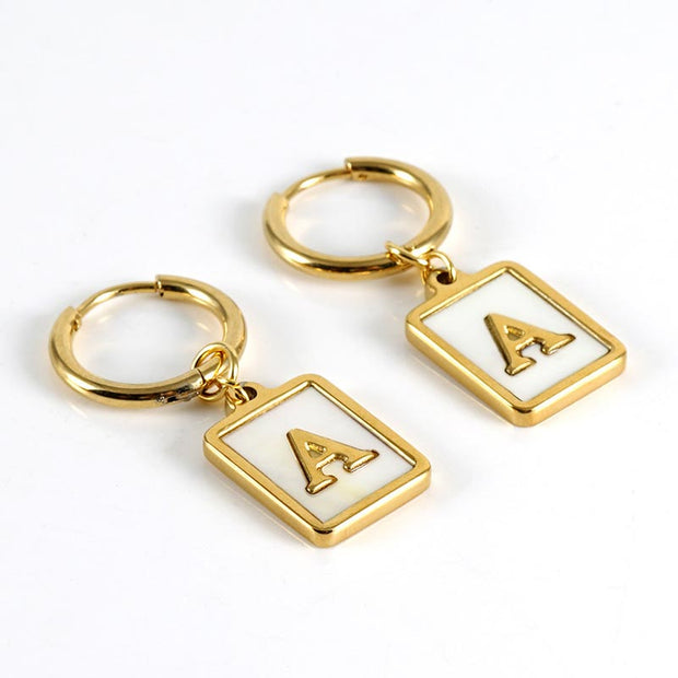 Square Initial Hoop Earring JZG850 A-Z