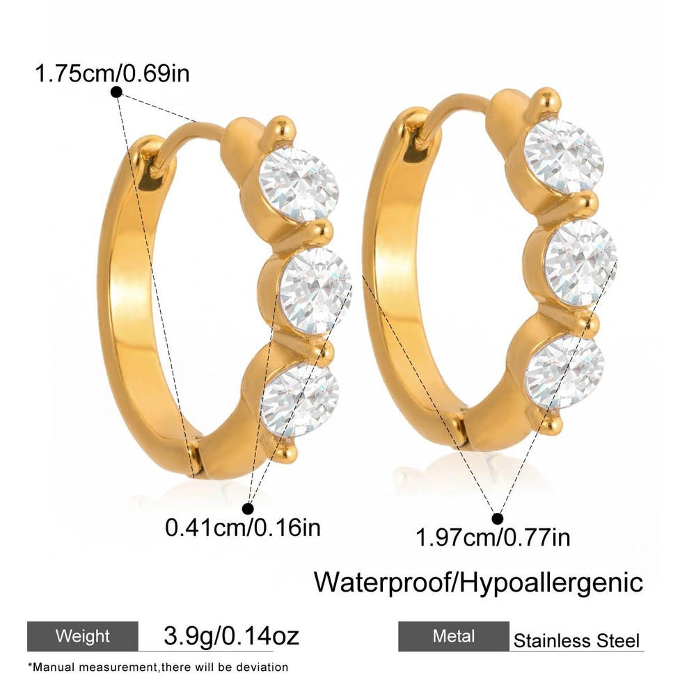 Zircon Hoop Earrings | Gold Plated Luxury | Stainless Steel