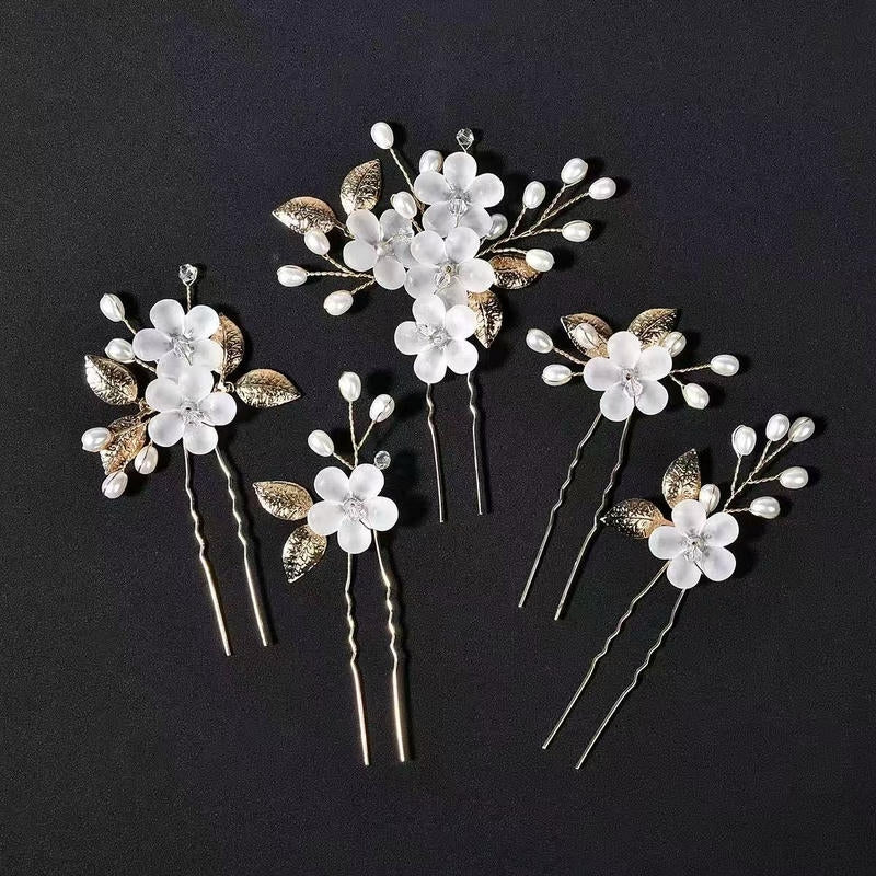 Acrylic Leaf Hair Pin | U-Shape Bridal Hair Clip for Wedding