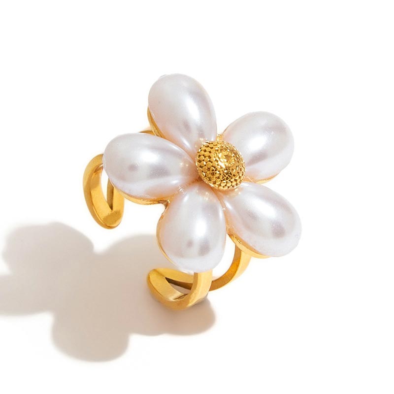 Pearl Flower Open Ring