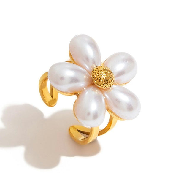 Pearl Flower Open Ring