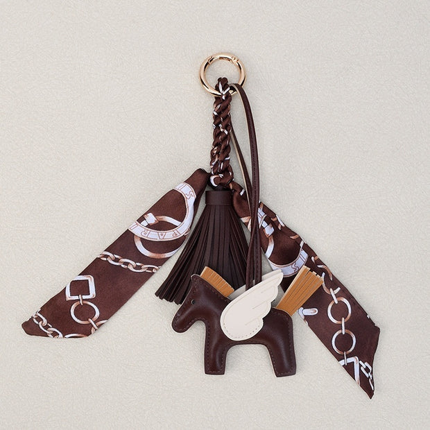 Pegasus Keychain | Leather Tassel Scarf Charm for Bag & Car