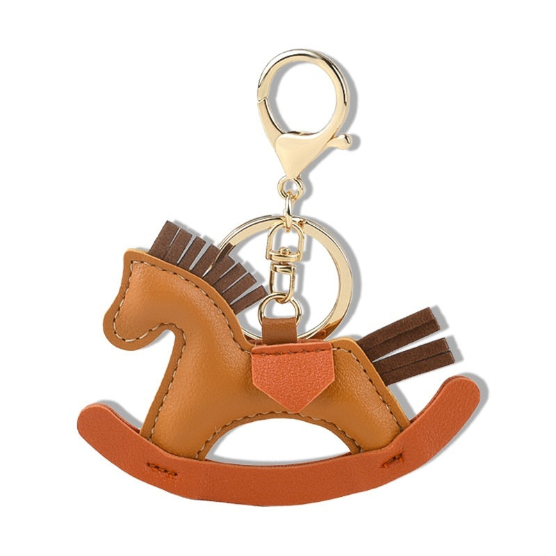 Cartoon Rocking Horse Charm | Lovely Leather Keychain Decor