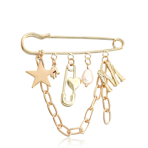 Ins Star & Monogram Brooch | Metal Tassel Drop Lapel Pin