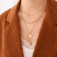 Disc Pendant Triple Layer Chain Necklace JMP758