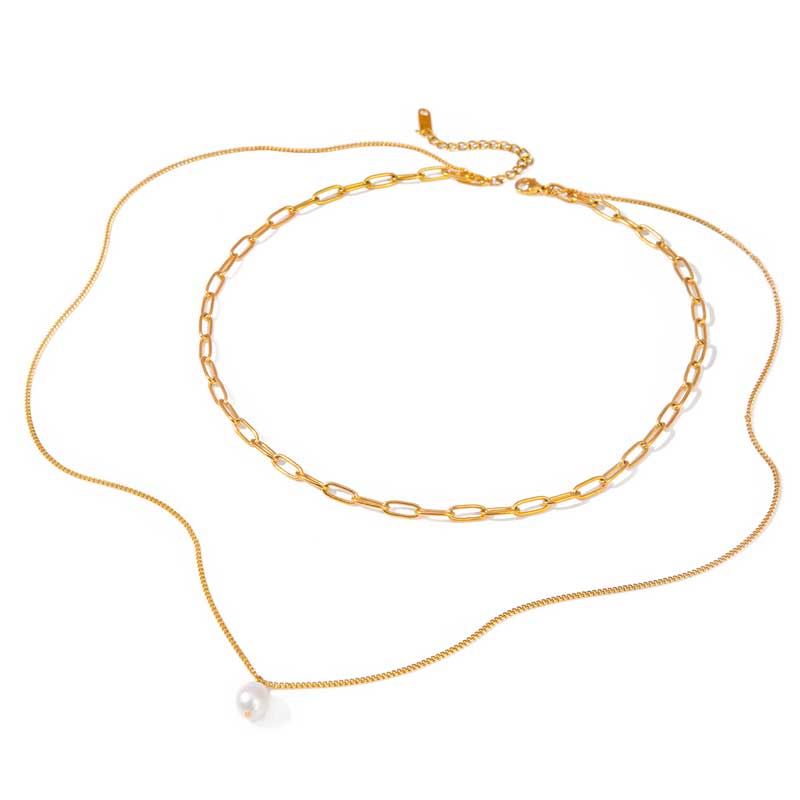 Paperclip Pearl 2 Layer Necklace