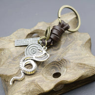 Cobra Metal Keychain | Braided Leather Vintage Key Fob
