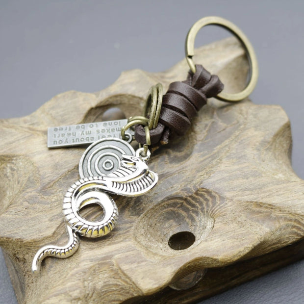 Cobra Metal Keychain | Braided Leather Vintage Key Fob