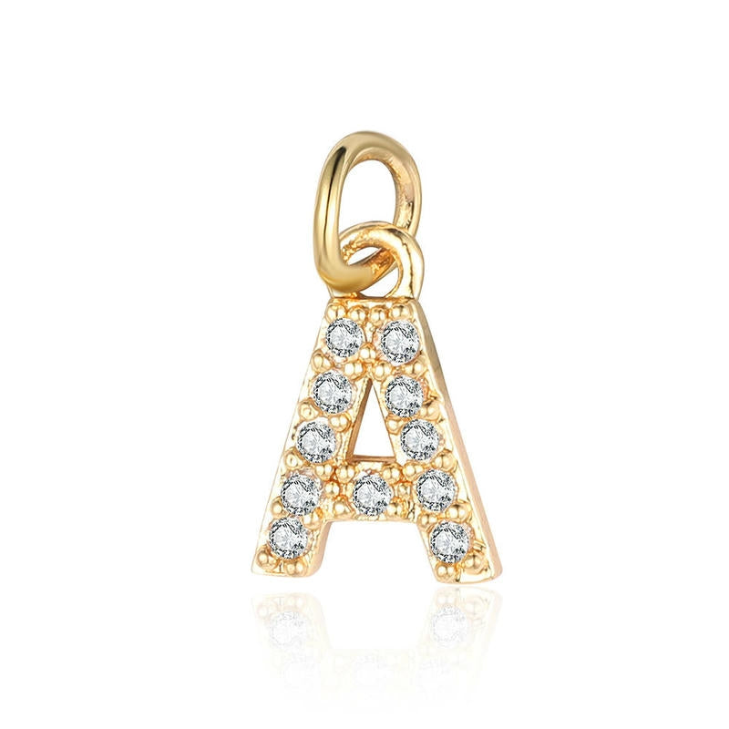 Fashion Alphabet Pendant | Gold Zircon Letter Charm A-Z