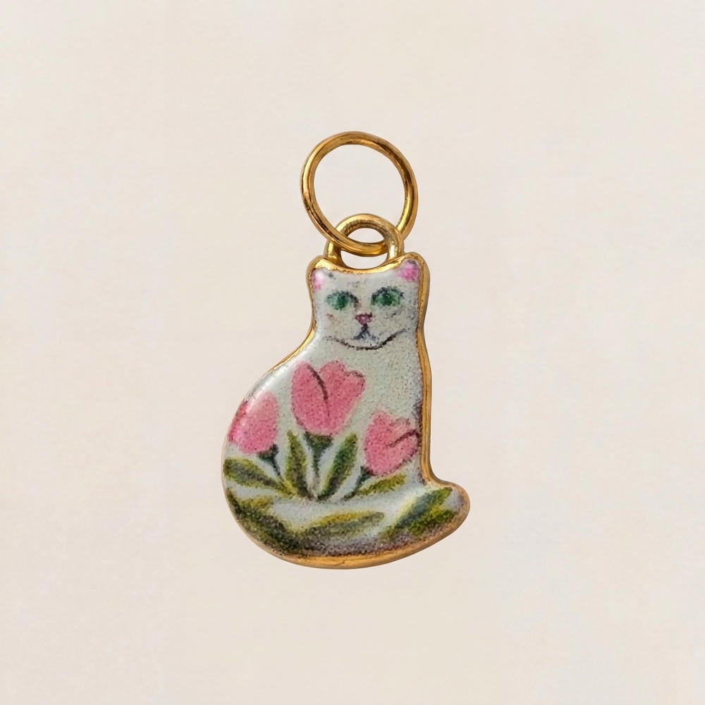 Cute Cat Ceramic Enamel Pendant Steel DIY Jewelry Wholesale