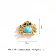 Cat Eye Gemstone Pendant Turtle Crab Steel 18K Gold DIY