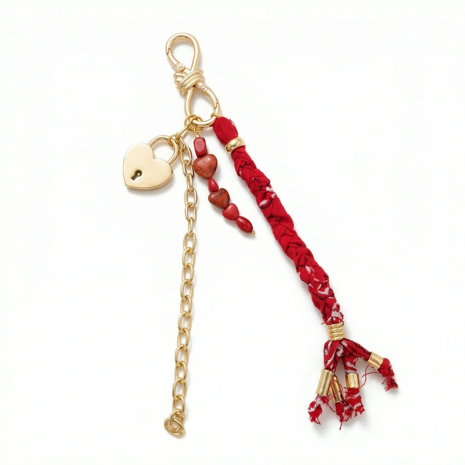 Vintage Heart  Stone Bag Charms Bohemian Tassel Keychain