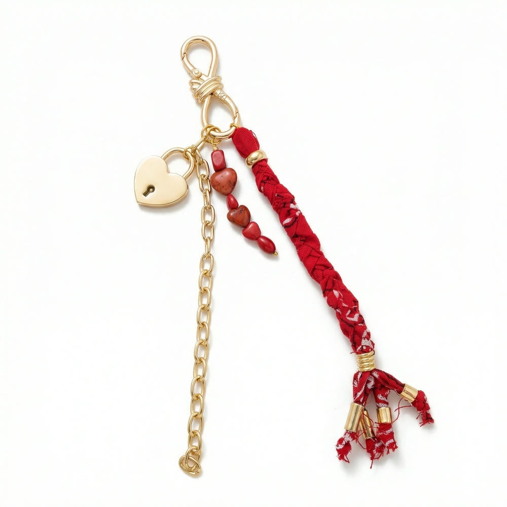 Vintage Heart  Stone Bag Charms Bohemian Tassel Keychain