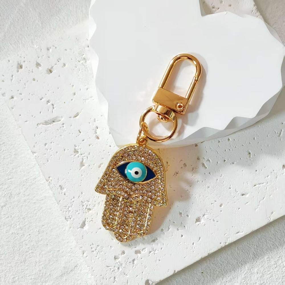 Rhinestones Hamsa Keychain | Evil Eye Heart | Vintage