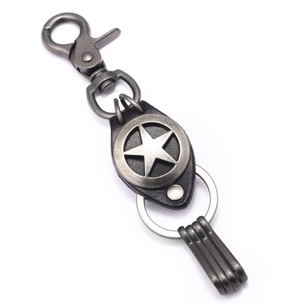 Custom Star Keychain | Punk Car Charm | Vintage Leather