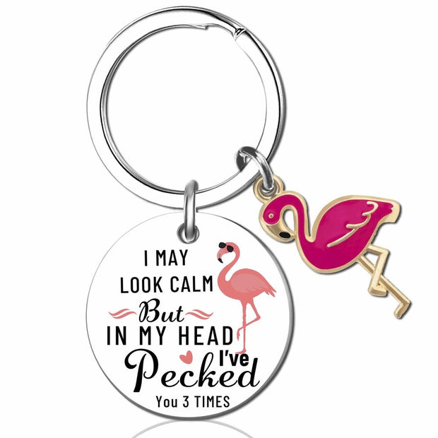 Flamingo Keychain | Enamel Round | Christmas Gift
