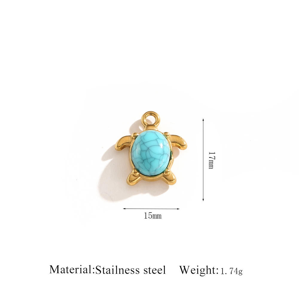 Cat Eye Gemstone Pendant Turtle Crab Steel 18K Gold DIY