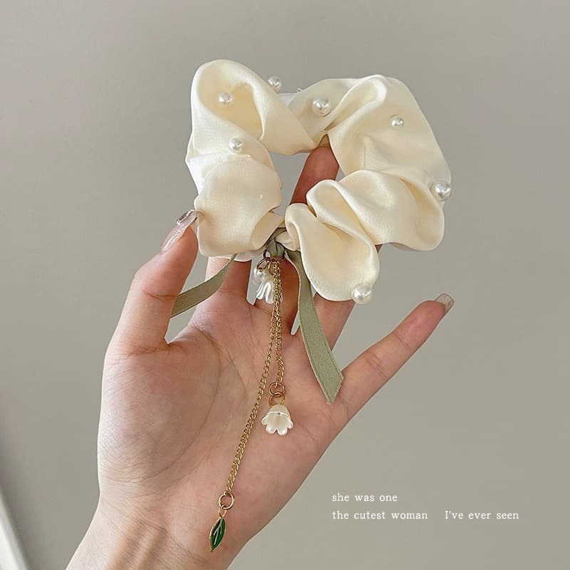 Cream Satin Pearl Hair Tie JMXDH7610-66