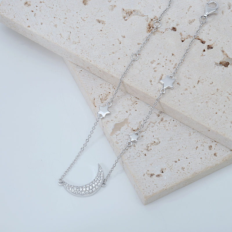 Sterling Silver Moon And Star Bracelet