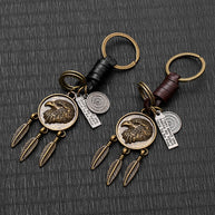Eagle Pendant Keychain | Vintage Car Charm | Leather Braid