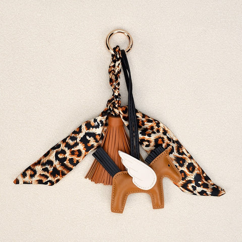 Pegasus Keychain | Leather Tassel Scarf Charm for Bag & Car