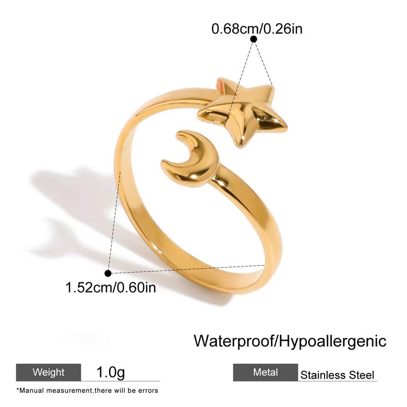 Moon And Star Open Ring Band