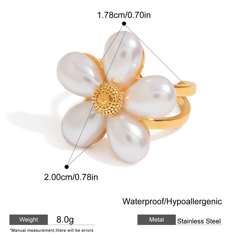Pearl Flower Open Ring