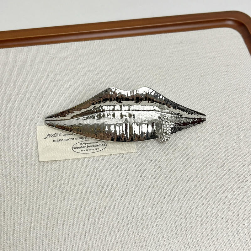 Textured Lip Brooch | Rhinestone Statement Pin for Blazers