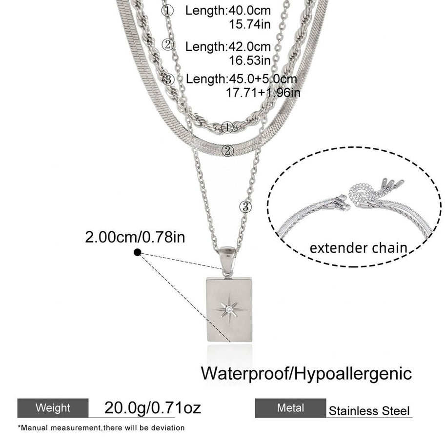 Eight-Point Star Necklace | Layered Chain | Stainless Steel