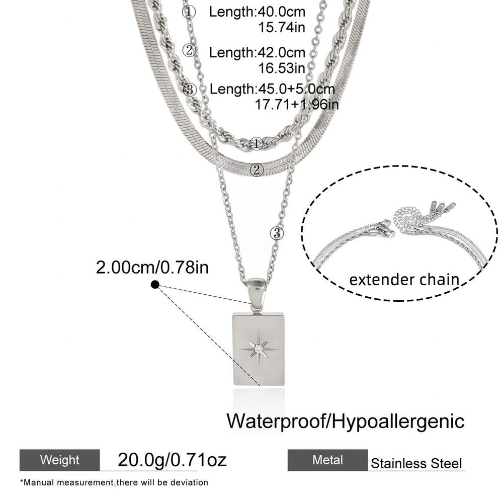 Eight-Point Star Necklace | Layered Chain | Stainless Steel