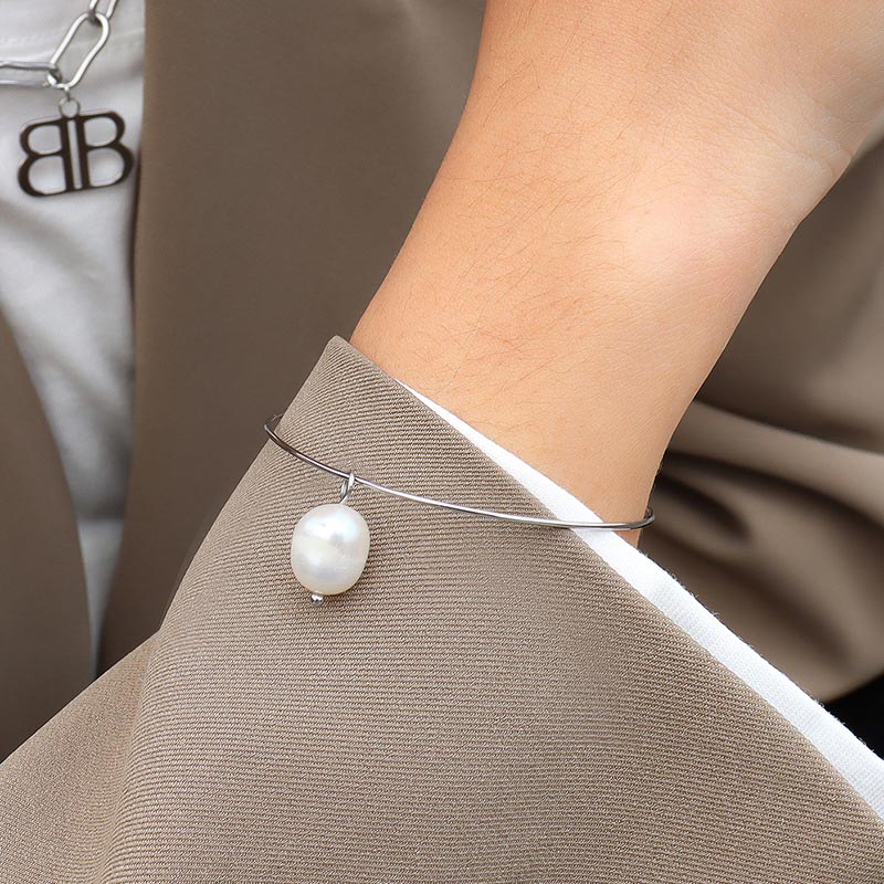 Pearl Charm Bangle Bracelet