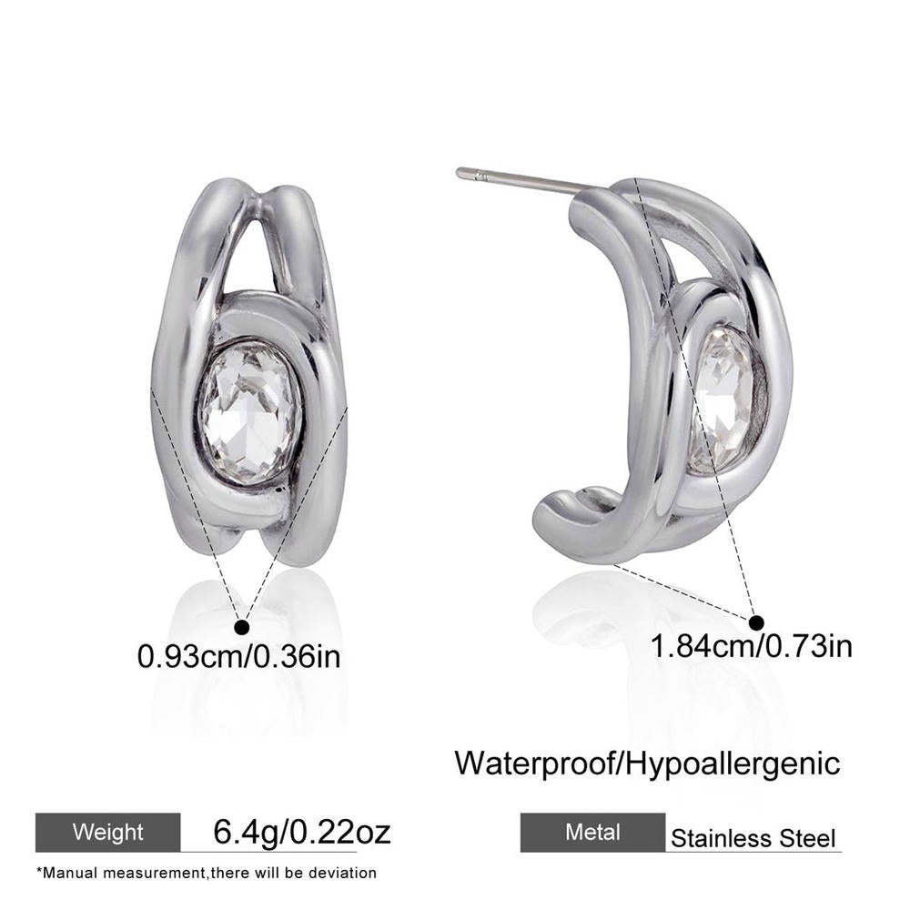 Zircon Earrings | Clip-On Stainless Steel | Luxury Women's
