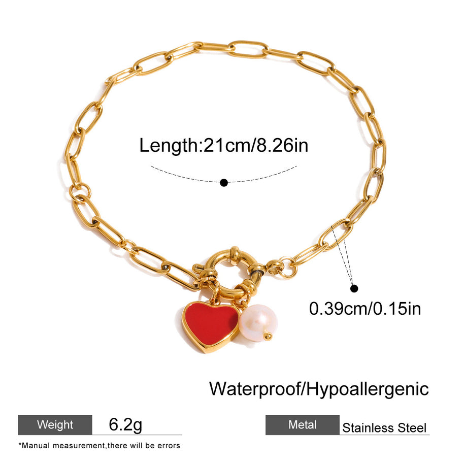 Enamel Heart Paperclip Bracelet
