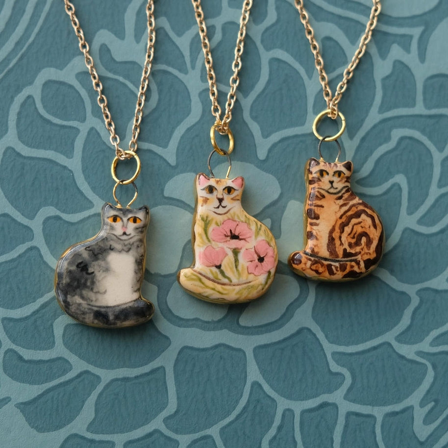 Cute Cat Ceramic Enamel Pendant Steel DIY Jewelry Wholesale