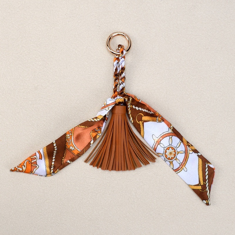 Ribbon Bow Keychain | Leather Tassel Charm for Bags & Cars
