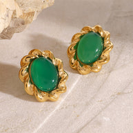 Green Gemstone Flower Stud Earring JXE2408017-GN