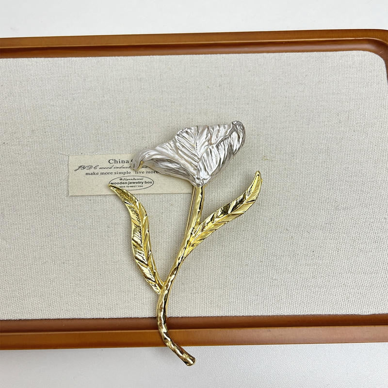 Oversized Metal Leaf Brooch | Artisan Heavy Duty Lapel Pin