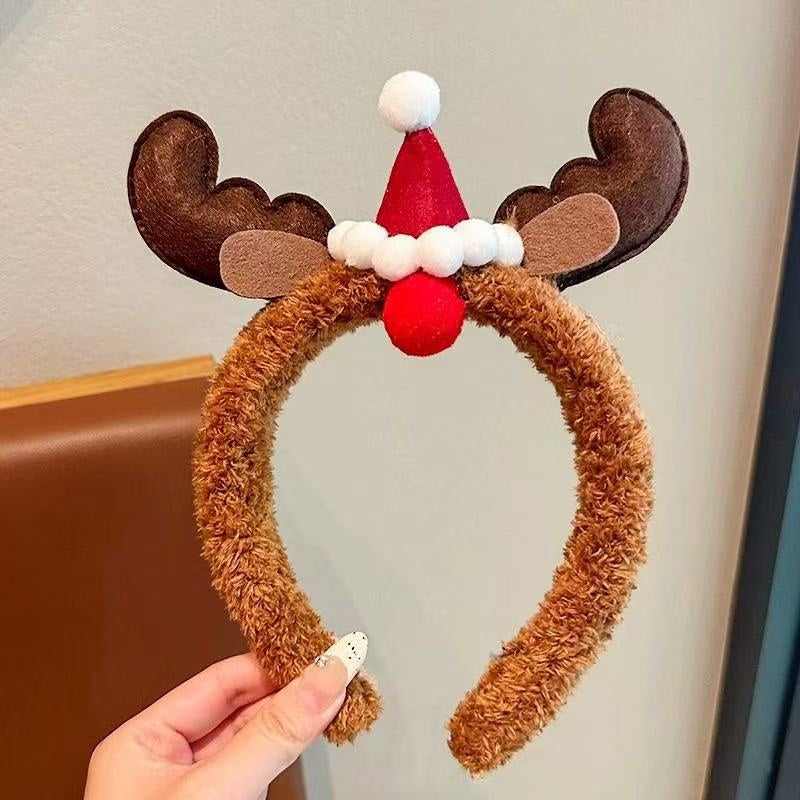 Plush Reindeer Headband | Fluffy Christmas Tree Hair Clip