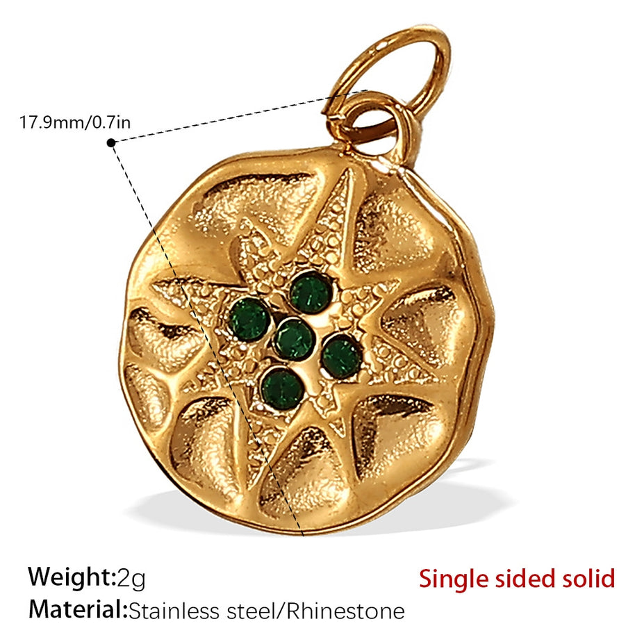 French Retro Starfish Round Necklace Pendant Rhinestones