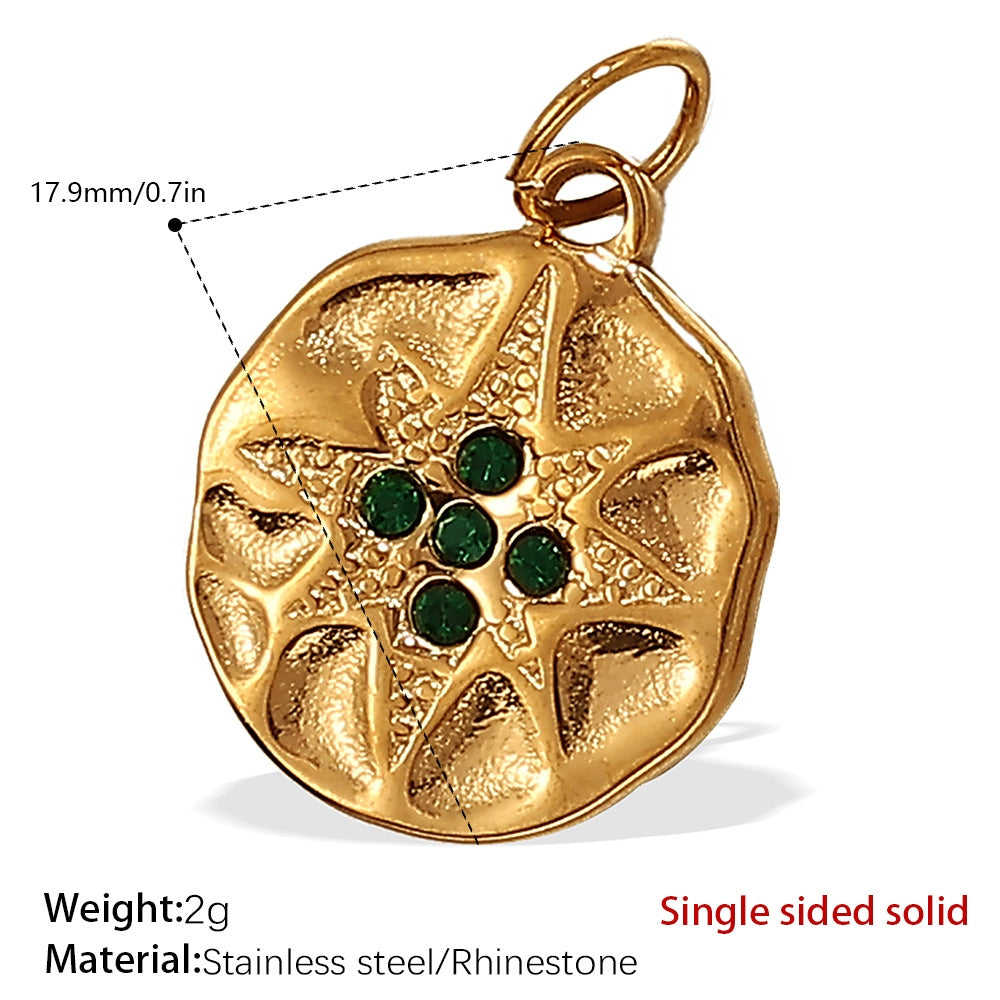 French Retro Starfish Round Necklace Pendant Rhinestones