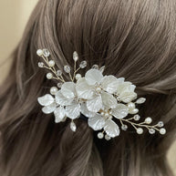White Shell Bridal Hair Clip | Pearl Wedding Hair Accessory