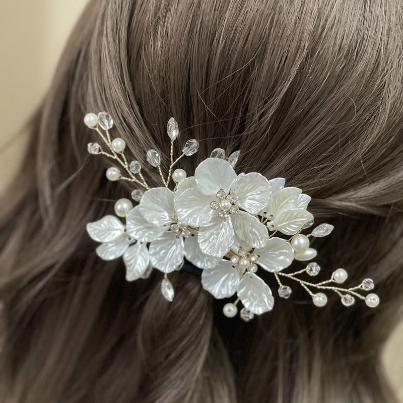 White Shell Bridal Hair Clip | Pearl Wedding Hair Accessory