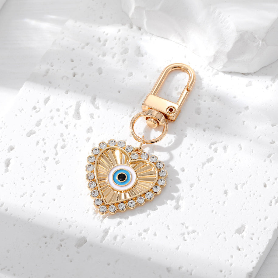 Rhinestones Hamsa Keychain | Evil Eye Heart | Vintage