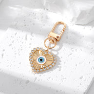 Rhinestones Hamsa Keychain | Evil Eye Heart | Vintage